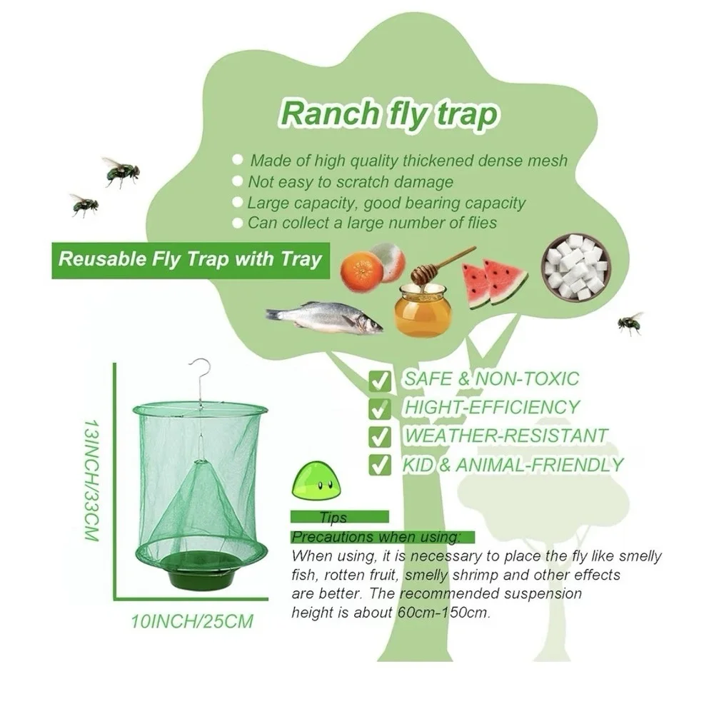 8 Pack Ranch Fly Traps,Fly Trap Outdoor Hanging Reusable Fly Catcher‎ Bags